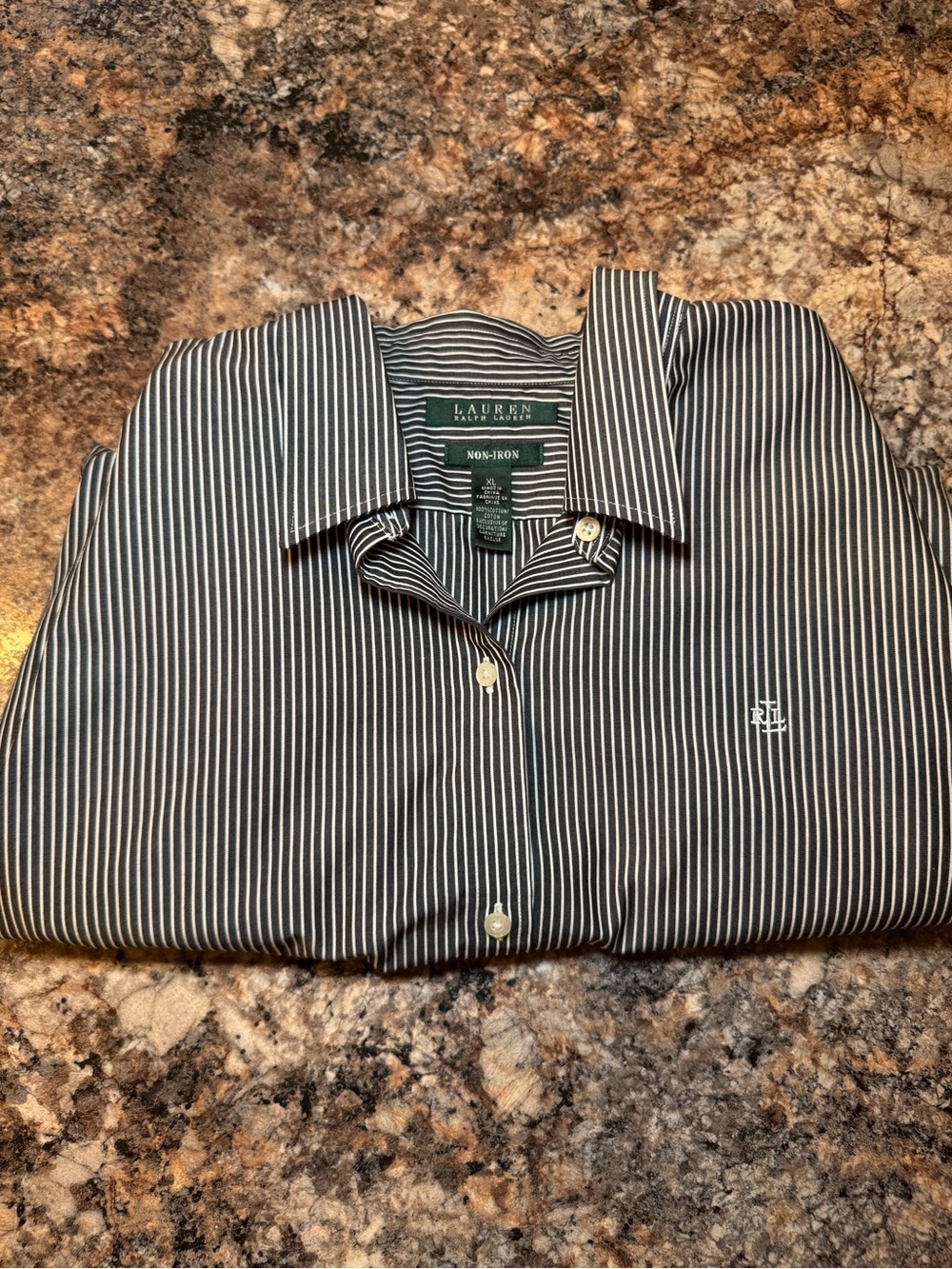 Lauren Ralph Lauren Black and White Narrow-Stripe Dress Shirt